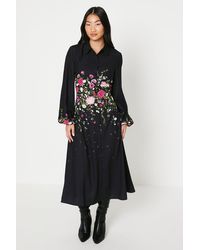 Oasis - Petite Floral Placement Print Midi Shirt Dress - Lyst