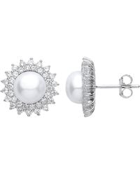 Jewelco London - Silver Cz Pearl Full Moon Star Burst Stud Earrings 8mm - Lyst