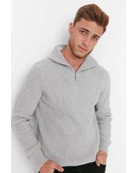 WOVCOR - Half Zip Funnel Neck Knit Sweater - Lyst