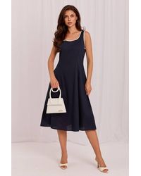Love Lace - Linen Flared Square Neck Strappy Midi Dress - Lyst