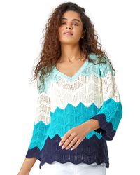 Roman - Colour Block Crochet Knit Scalloped Jumper - Lyst