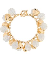 Mood - Gold White Pearl And Polished Flower Charm Shaker Bracelet - Lyst