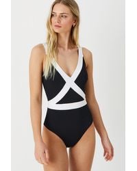 Accessorize - Monochrome Textured Shaping Swimsuit - Lyst
