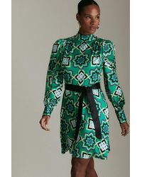 Karen Millen - Tile Print Satin Woven Mini Dress - Lyst
