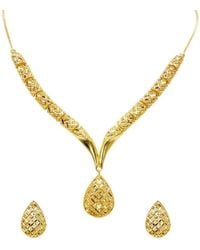 Raina Jewels - 22Ct Diamond-Cut Mesh Textured Pear Drop Necklace & Earring Set - Lyst