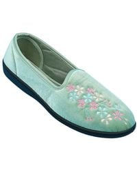 Chums - Dr Keller Wide E Fit Embroidered Slippers, Comfortable Floral House - Lyst