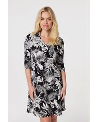 Izabel London - Leaf Print Wrap Front Shirt Dress - Lyst