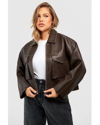 Boohoo - Plus Vintage Look Faux Leather Pocket Detail Jacket - Lyst