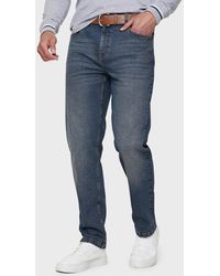 Threadbare - Dirty Wash 'rainford' Belted Straight Fit Jeans - Lyst