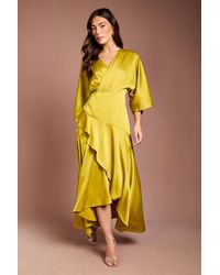 Coast - Satin Back Crepe Ruffle Wrap Midi Dress - Lyst