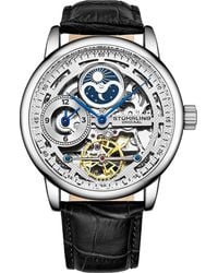 Stuhrling - Stuhrling 3917 Automatic Skeleton Watch Dual Time Subdial, Am/Pm Indicator, & Alligator-Embossed Leather Strap For - Lyst