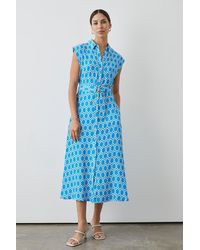 PRINCIPLES - Blue Geo Print Sleeveless Belted Shirt Midi Dress - Lyst