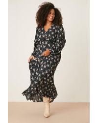 Dorothy Perkins - Curve Black Floral Chiffon Ruffle Sleeve Maxi Dress - Lyst