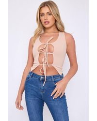 Stylewise - Tie Knot Waistcoat Crop Top - Lyst