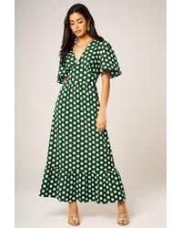 FS Collection - Polka Dot V-Neck Angel Sleeve Midi Dress - Lyst