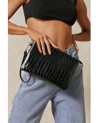 MissPap - Croc Leather Look Zip Top Clutch Bag - Lyst