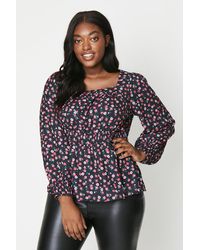 Dorothy Perkins - Curve Shirred Waist Square Neck Long Sleeve Blouse - Lyst