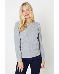 Dorothy Perkins - Petite All Over Pearl Puff Sleeve Brushed Long Sleeve Top - Lyst