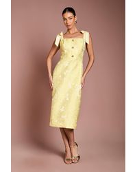 Coast - Jacquard Tie Shoulder Button Detail Midi Pencil Dress - Lyst