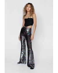 Nasty Gal - Multicolour Stripe Sequin Kick Flare Trousers - Lyst
