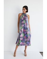 Warehouse - Printed Sequin Halterneck Midi Dress - Lyst