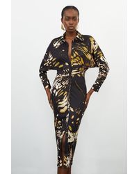 Karen Millen - Butterfly Print Jersey Crepe Maxi Shirt Dress - Lyst