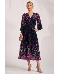 Jolie Moi - Long Sleeve Printed Lace Maxi Dress - Lyst
