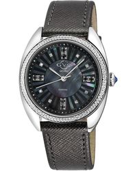 Gv2 - Palermo Diamond , 316l Stainless Steel Case, Mop Black Dial, Genuine Black Handmade Leather Strap Swiss Quartz Watch - Lyst