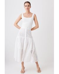 Karen Millen - Petite Cotton Broderie Button Through Midi Skirt - Lyst
