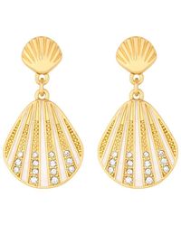 Mood - Gold White Enamel And Crystal Shell Drop Earrings - Lyst