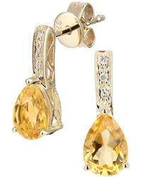 Jewelco London - 9Ct 3Pts Diamond Pear 1.3Ct Citrine Teardrop Drop Earrings - Lyst