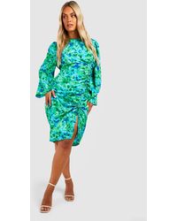 Boohoo - Plus Woven Floral Ruched Midi Dress - Lyst
