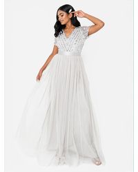 Maya Deluxe - Belted Stripe Embellished Maxi Dress - Lyst