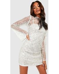 Boohoo - Sequin Sheer Shift Party Dress - Lyst