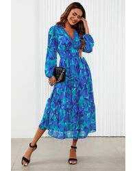 FS Collection - Floral Print Long Sleeve Maxi Dress In Blue - Lyst