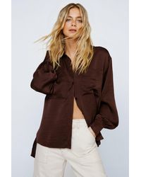Nasty Gal - Textured Satin Relaxed Shirt - Lyst