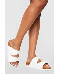Boohoo - Wide Width Croc Double Buckle Footbed Slides - Lyst
