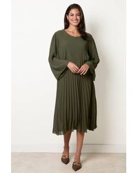 Blue Vanilla - Elasticated Waist Long Sleeve Round Neck Midi Dress - Lyst