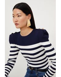 Karen Millen - Viscose Blend Rib Knit Power Shoulder Striped Top - Lyst