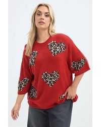 Yours - Leopard Heart Knitted Top - Lyst