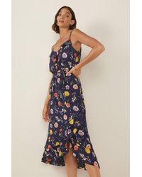 Oasis - Floral Print Frill Wrap Dress - Lyst