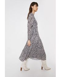 Warehouse - Printed Dress With Pleated Hem - Lyst
