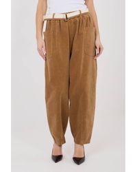 Love Lace - High Waist Corduroy Carrot Pants With Belt - Lyst