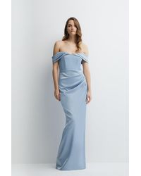 Coast - Structured Satin Bardot Wrap Bridesmaids Maxi Dress - Lyst