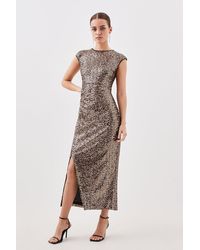 Karen Millen - Petite Stretch Sequin Woven Midaxi Dress - Lyst