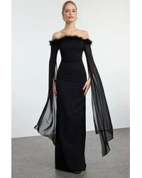 WOVCOR - The Shoulder Maxi Evening Dress W/ Sheer Sleeve Detail - Lyst