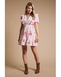Dorothy Perkins - Ruffle Shoulder Puff Sleeve Poplin Mini Dress - Lyst