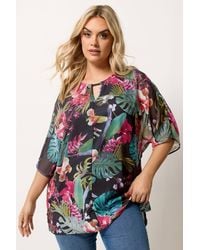Yours - Tropical Print Keyhole Detail Top - Lyst