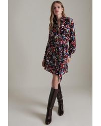 Karen Millen - Pansy Pop Print Woven Mini Shirt Dress - Lyst