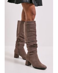 Dorothy Perkins - Carla Faux Suede Ruche Medium Block Heel Knee Boots - Lyst